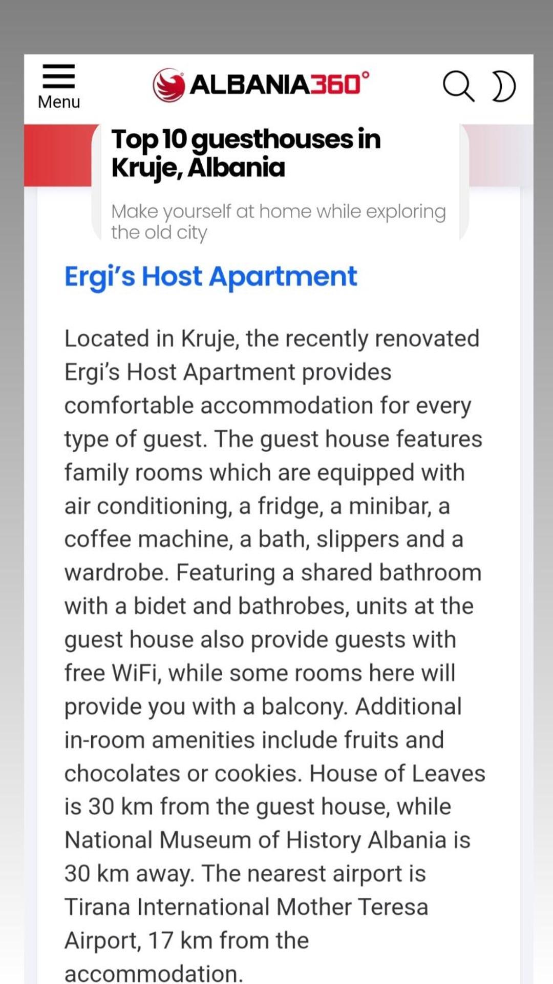 Ergi'S Bed & Breakfast Krujë Zewnętrze zdjęcie